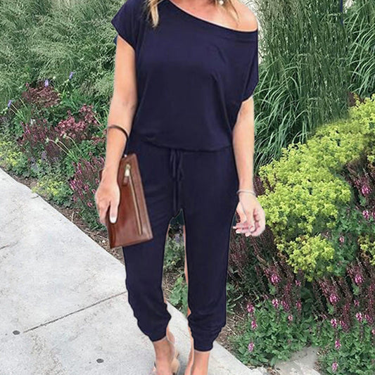 Women's Off Shoulder Elastic Waist Stretchy Jumpsuit