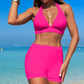 Halter Neck Top with Fitted Swim Shorts Separable Swimsuit 
