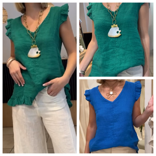 V-Neck Sleeveless Ruffle Top