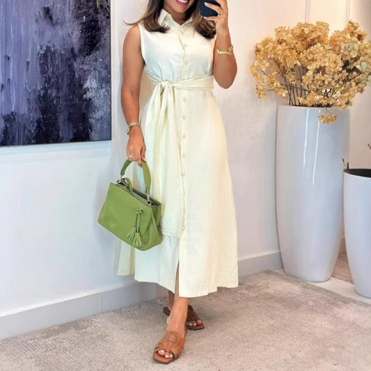 Elegant Sleeveless Shirt Dress