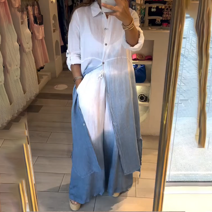 Women’s Long Shirt & Wide Leg Pants 2-Piece Set