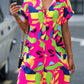 Women's Fashion Floral Print Short Sleeve Shirt Dress