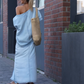 ✨Work commute outfit✨Women's diagonal shoulder top with split denim long skirt+Woven bag
