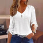 Women's Casual V-Neck Eyelet Blouse with Button Details