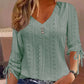 Women's Casual V-Neck Eyelet Blouse with Button Details