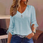 Women's Casual V-Neck Eyelet Blouse with Button Details