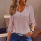 Women's Casual V-Neck Eyelet Blouse with Button Details
