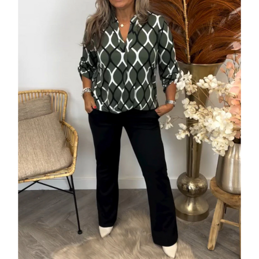 🌸New Arrival 50%OFF💖Women's Geometric Print V-Neck Blouse