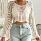 🌺 Women's Floral Embroidered Semi-Sheer Cover Up 🌊 | Cute Long Sleeve Round Neck | Perfect for Beach Vacations & Outdoor Fun! ☀️