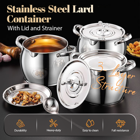 🔥Hot Sale 49% 0FF🔥Stainless Steel Lard Container with Lid and Strainer