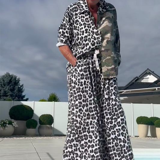 Leopard Camouflage Shirt & Pants 2-Piece Set
