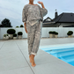 Women's Leopard Print Top & Pants 2-Piece Set