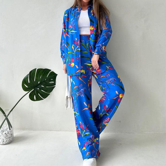 Floral Print Shirt & Wide-Leg Pants Set