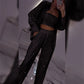 Women's Sequin Blazer & Wide-Leg Pants Three-Piece Set