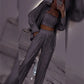 Women's Sequin Blazer & Wide-Leg Pants Three-Piece Set