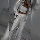 Women's Sequin Blazer & Wide-Leg Pants Three-Piece Set