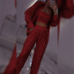 Women's Sequin Blazer & Wide-Leg Pants Three-Piece Set