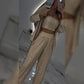 Women's Sequin Blazer & Wide-Leg Pants Three-Piece Set