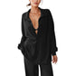 Women's Oversized Collared Deep V-Neck Top