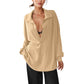 Women's Oversized Collared Deep V-Neck Top