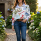Christmas Ornaments Print Striped Collar Top