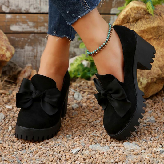 💥Christmas Sale 50% OFF👠Women's Bow Chunky Heel Loafers ✨The perfect holiday shoes! Elegant & comfortable for parties🎄