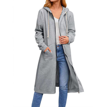 💥Christmas Sale 50% OFF👚Women's Solid Hooded Zipper Long Sweatshirts ✨Cozy holiday style! Perfect for festive comfort🎄