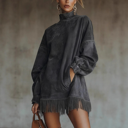 ⚡Black Friday Flash Deal!Casual Turtleneck Pocket Dress with Tassel Hem🔥 Direct 49% Off, Grab It Now or Regret Later!