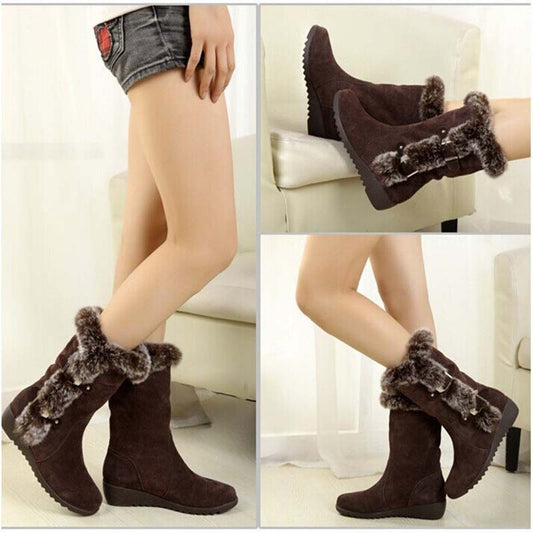 🎄Christmas Sale 50% OFF👢Women's Mid-Calf Snow Boots with Plush Trim - Cozy & Stylish