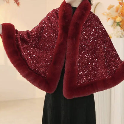 🎯Black Friday Bottom Price!Women's Elegant Faux Fur Sequined Shawl Wrap 🔥Direct 50% Off,This Deal is Epic!