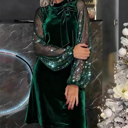 ⏳ Limited Time 50% OFF🎀✨Women's Sequin Bow Tie Neck Dress✨👗| Elegant & Eye-Catching Evening Wear✅