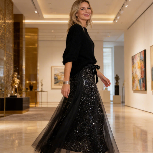 🎄 Limited Time 50% OFF👗 Women's Sparkle Top & Tulle Skirt Set-Dazzling & Elegant Two-Piece Set✨