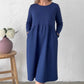 📢 Limited Time 50% OFF👗Women's Loose Fit Round Neck Midi Dress with Pockets-Effortless Comfort & Everyday Elegance✨