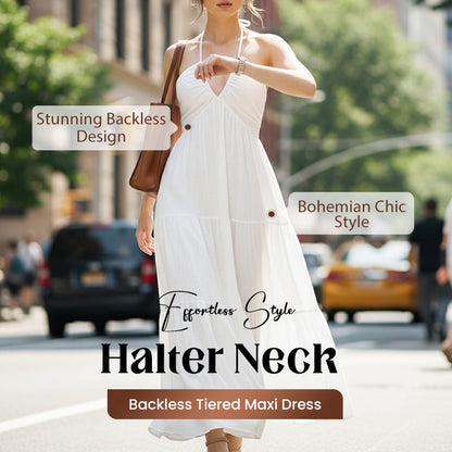 💃New Arrival 50% OFF!!✨Halter Neck Backless Tiered Maxi Dress