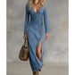 👗50% OFF!🔥 Women's Long Sleeve V-Neck Maxi Dress – Soft Fabric, Bodycon Fit & Elegant High Slit 💫💃