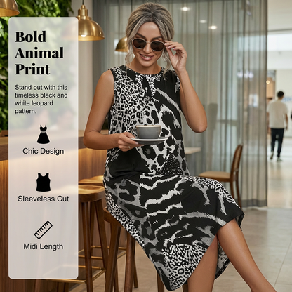 🔥LAST DAY SPECIAL PRICE: ￡16.99!!🐆Women's Leopard Print Sleeveless Midi Dress