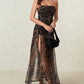 🥳2026 HOT SALE🥳💞50K+ SOLD!💥🌸🌙 50% OFF! Tulle Patchwork Maxi Dress – Bold pattern, flattering mesh panels. High slit elongates, strapless backless design. Lightweight & breathable for all-night elegance. Perfect for galas or special evenings. 👗✨