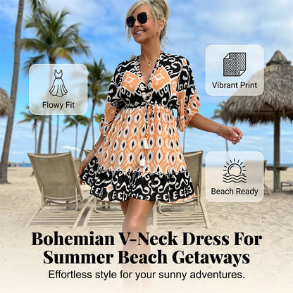 🌸HOT SALE 50% OFF🌸Women's Casual Flowy Bohemian V-Neck Dress