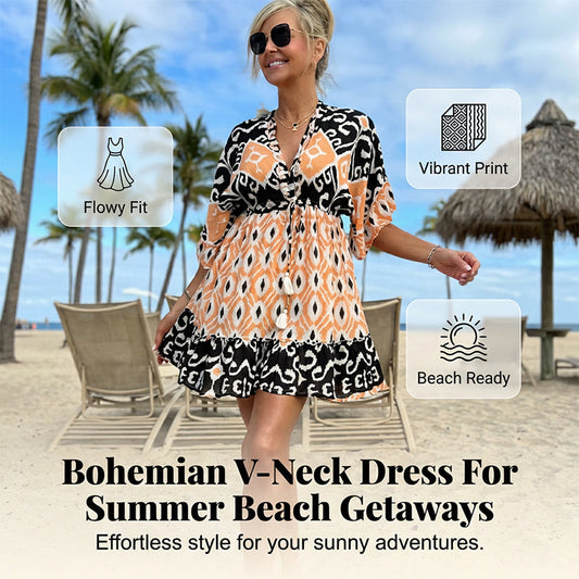 🌸HOT SALE 50% OFF🌸Women's Casual Flowy Bohemian V-Neck Dress