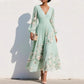Floral Print V-Neck Long Sleeve Pleated Dress
