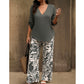 🔥LAST DAY 50% OFF ☀️🛍️Women's V-Neck Blouse & Printed Wide-Leg Pants Set
