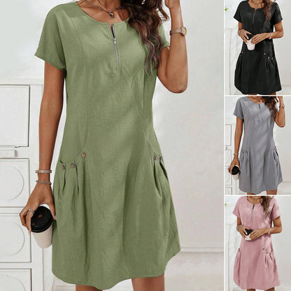 ⏳Limited-time 50% off⏰Women's Half-Zip Button Pocket Dress👗