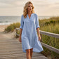 Women's Casual V-Neck Button Down Tunic Dress