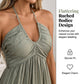 🌸 Halter Neck Ruched Mini Dress – Tiered A-Line, Summer-Ready. 50% OFF + Free Shipping!