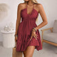 🌸 Halter Neck Ruched Mini Dress – Tiered A-Line, Summer-Ready. 50% OFF + Free Shipping!