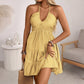 🌸 Halter Neck Ruched Mini Dress – Tiered A-Line, Summer-Ready. 50% OFF + Free Shipping!