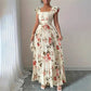 🎁2026 New Arrivals 50% OFF💥Elegant Floral Print Pleated Maxi Dress ✨– Romantic Square Neck, Ruffle Sleeves & Flowing Floral Skirt🌷