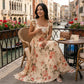 🎁2026 New Arrivals 50% OFF💥Elegant Floral Print Pleated Maxi Dress ✨– Romantic Square Neck, Ruffle Sleeves & Flowing Floral Skirt🌷
