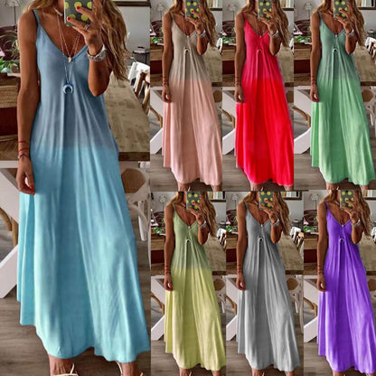 Casual V-neck summer dress with color gradient