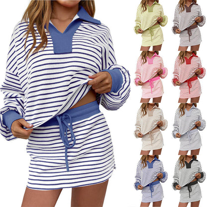 Women's Striped Two-Piece Mini Skirt Set